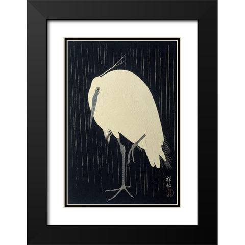 Egret in the Rain, 1925-1936 Black Modern Wood Framed Art Print with Double Matting by Koson, Ohara