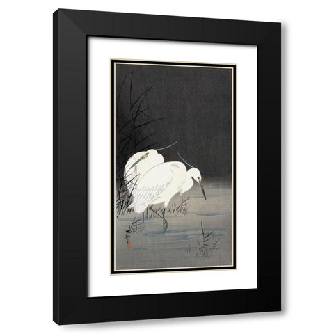 Two Egrets in the Reeds, 1900-1930 Black Modern Wood Framed Art Print with Double Matting by Koson, Ohara