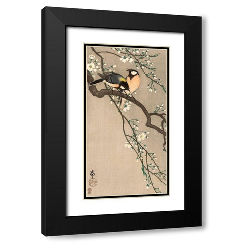 Songbirds on Cherry Branch, 1900-1910 Black Modern Wood Framed Art Print with Double Matting by Koson, Ohara