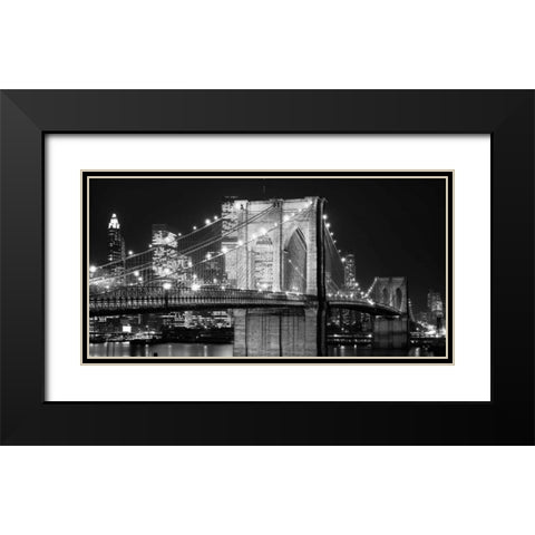 Brooklyn Bridge at Night Black Modern Wood Framed Art Print with Double Matting by Lowe, Jet
