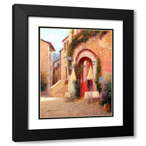 Eze Village Cafe France Black Modern Wood Framed Art Print with Double Matting by Liu, Haixia