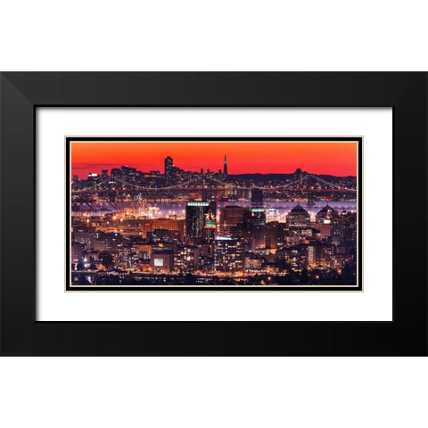Oakland SF Twilight Black Modern Wood Framed Art Print with Double Matting by Linhares, Greg