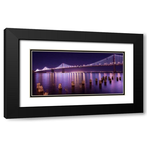 The Bay Lights Black Modern Wood Framed Art Print with Double Matting by Linhares, Greg