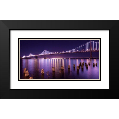 The Bay Lights Black Modern Wood Framed Art Print with Double Matting by Linhares, Greg