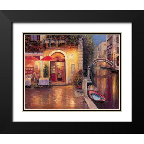 Night Cafe after Rain Black Modern Wood Framed Art Print with Double Matting by Liu, Haixia