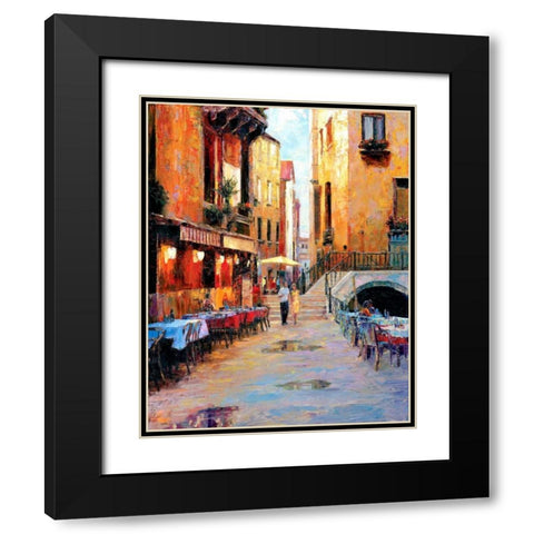 Street Cafe after Rain Black Modern Wood Framed Art Print with Double Matting by Liu, Haixia