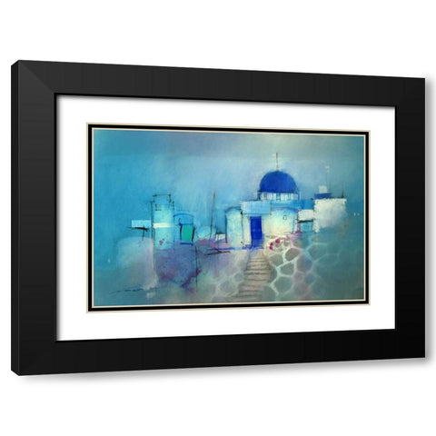 Santorini Blue Black Modern Wood Framed Art Print with Double Matting by Lovett, John