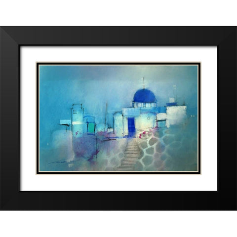Santorini Blue Black Modern Wood Framed Art Print with Double Matting by Lovett, John