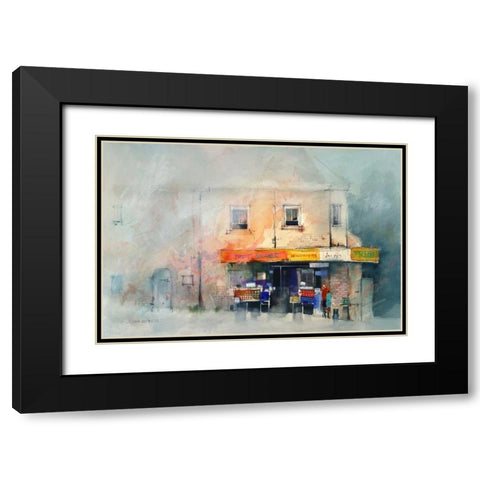 Corner Store Black Modern Wood Framed Art Print with Double Matting by Lovett, John