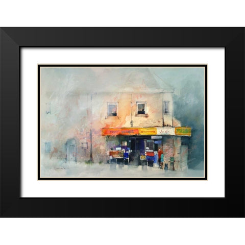 Corner Store Black Modern Wood Framed Art Print with Double Matting by Lovett, John