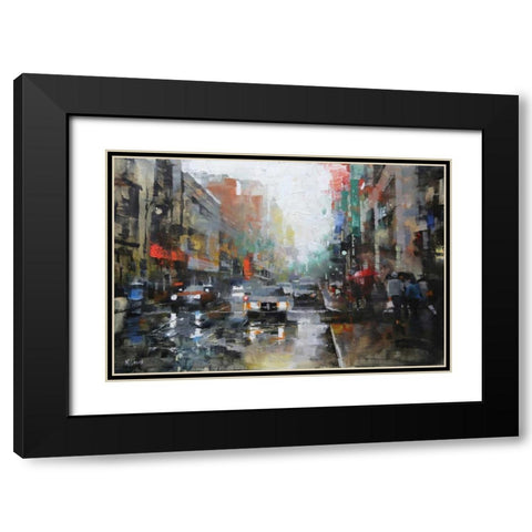 Montreal Rain Black Modern Wood Framed Art Print with Double Matting by Lague, Mark