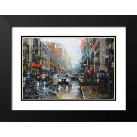 Montreal Rain Black Modern Wood Framed Art Print with Double Matting by Lague, Mark