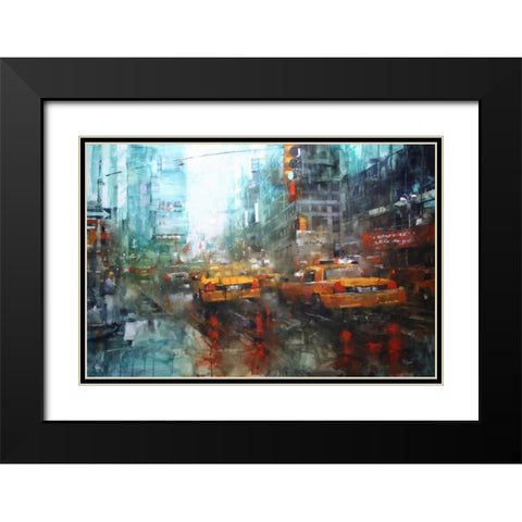 Times Square Reflections Black Modern Wood Framed Art Print with Double Matting by Lague, Mark
