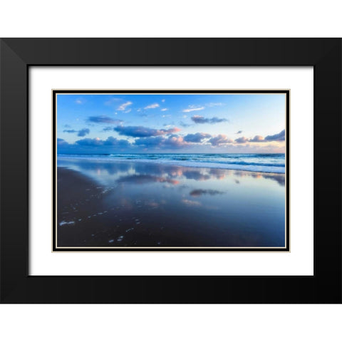 Blue Shores Black Modern Wood Framed Art Print with Double Matting by Louise, Tracie