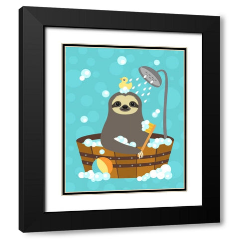 Bathing Sloth Black Modern Wood Framed Art Print with Double Matting by Lee, Nancy