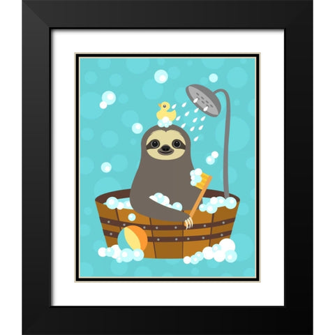 Bathing Sloth Black Modern Wood Framed Art Print with Double Matting by Lee, Nancy