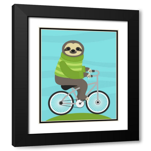 Cycling Sloth Black Modern Wood Framed Art Print with Double Matting by Lee, Nancy