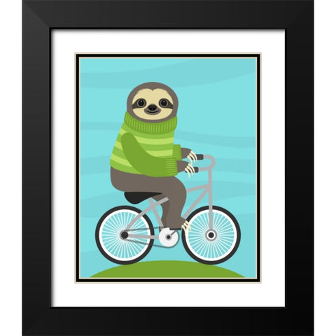 Cycling Sloth Black Modern Wood Framed Art Print with Double Matting by Lee, Nancy