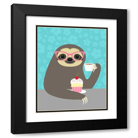 Diva Sloth Black Modern Wood Framed Art Print with Double Matting by Lee, Nancy