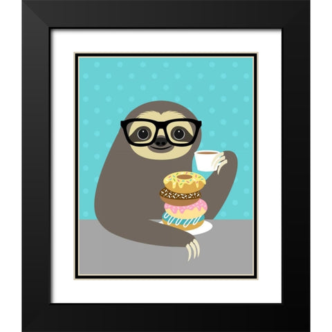 Snacking Sloth Black Modern Wood Framed Art Print with Double Matting by Lee, Nancy