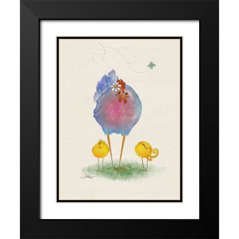 Flora Hen Black Modern Wood Framed Art Print with Double Matting by Louis, Shanda