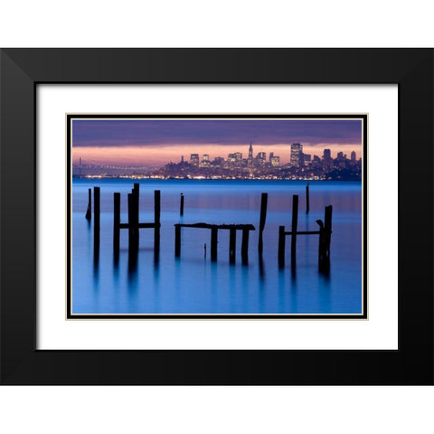 Bay Pilings  Sausalito Black Modern Wood Framed Art Print with Double Matting by Murray, Jeffrey