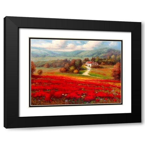Poppy Fields Afar Black Modern Wood Framed Art Print with Double Matting by Marino