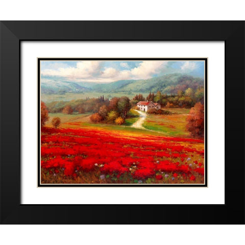 Poppy Fields Afar Black Modern Wood Framed Art Print with Double Matting by Marino