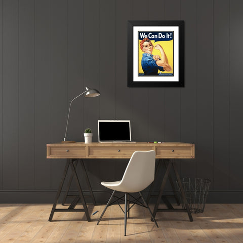 Rosie the Riveter Black Modern Wood Framed Art Print with Double Matting by Miller, J. Howard