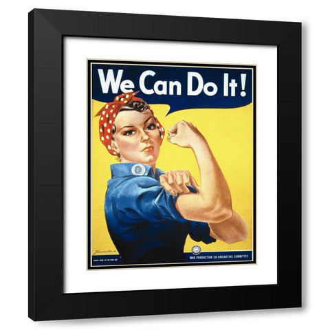 Rosie the Riveter Black Modern Wood Framed Art Print with Double Matting by Miller, J. Howard