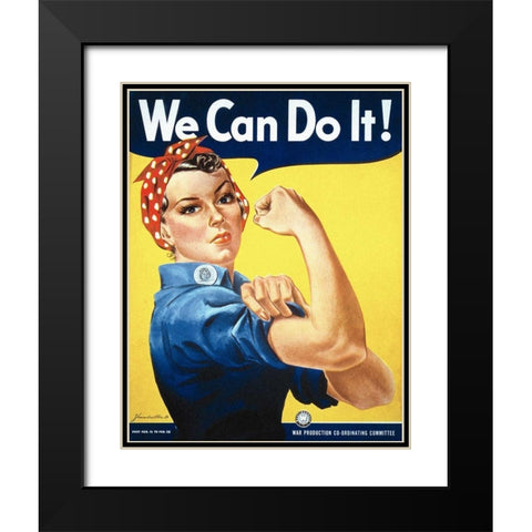 Rosie the Riveter Black Modern Wood Framed Art Print with Double Matting by Miller, J. Howard