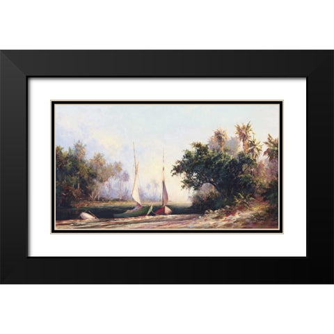 Peace River Sunset Black Modern Wood Framed Art Print with Double Matting by Malarz