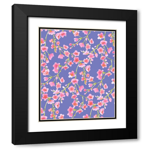 Cherry Blossom Blue Black Modern Wood Framed Art Print with Double Matting by Maldonado, Jacqueline