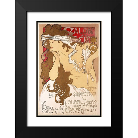 Salon des Cent 20th Exhibition Black Modern Wood Framed Art Print with Double Matting by Mucha, Alphonse