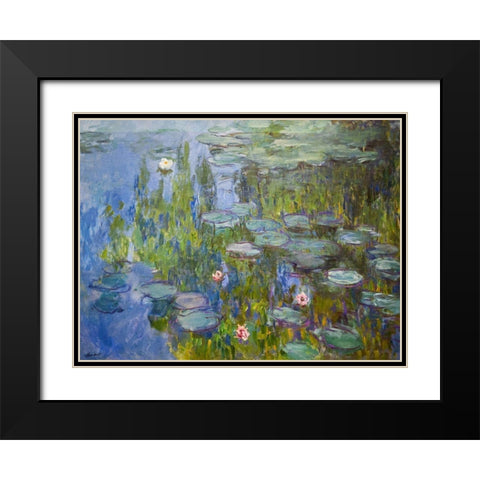 Seerosen Black Modern Wood Framed Art Print with Double Matting by Monet, Claude
