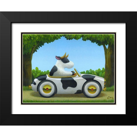 Cow Car Black Modern Wood Framed Art Print with Double Matting by Miles, Chris