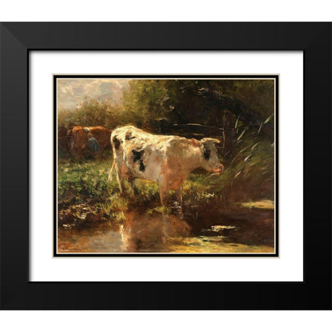 Cow beside a Ditch, c. 1885-1895 Black Modern Wood Framed Art Print with Double Matting by Maris, Willem