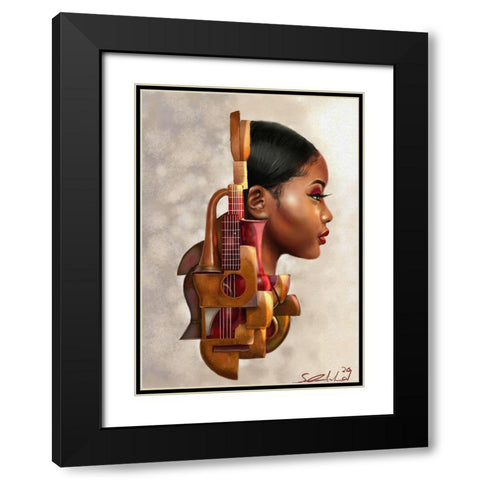 Mahogany Strings Black Modern Wood Framed Art Print with Double Matting by Muhammad, Salaam