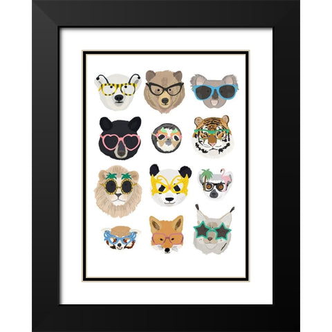 Big Cats In Fancy Glasses Black Modern Wood Framed Art Print with Double Matting by Melin, Hanna