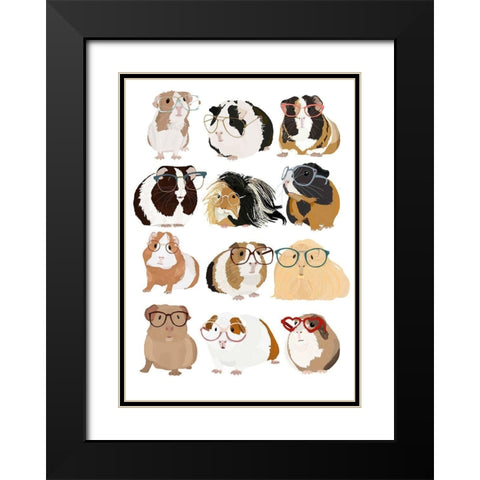 Guinea Pigs In Glasses Black Modern Wood Framed Art Print with Double Matting by Melin, Hanna