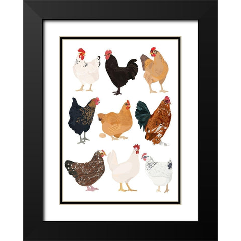 Hens In Glasses Black Modern Wood Framed Art Print with Double Matting by Melin, Hanna