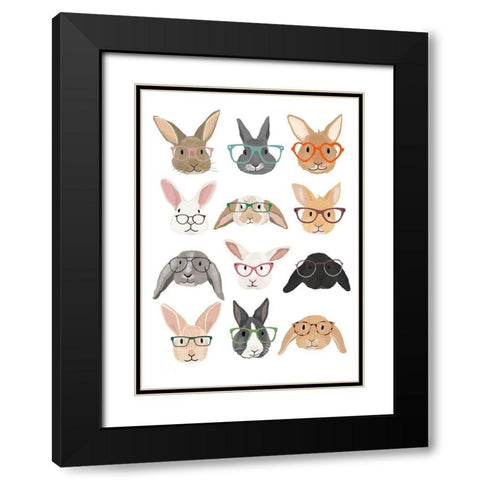 Rabbits in Glasses Black Modern Wood Framed Art Print with Double Matting by Melin, Hanna