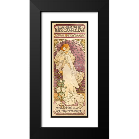 The Lady of the Camellias - Sarah Bernhardt, 1896 Black Modern Wood Framed Art Print with Double Matting by Mucha, Alphonse