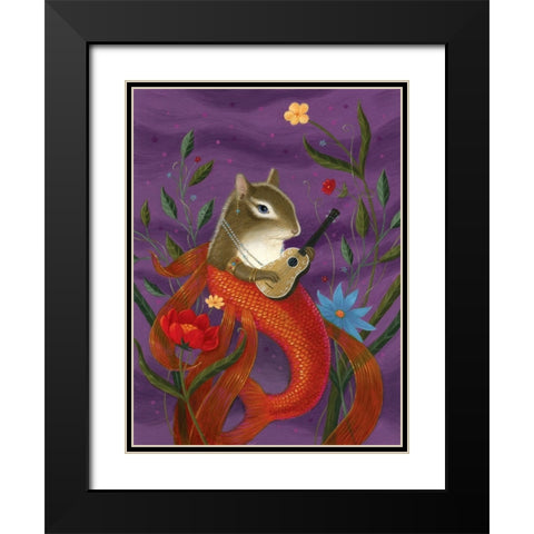 Aurelia The Mermouse Black Modern Wood Framed Art Print with Double Matting by Matarazzo, Gina