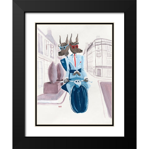 The Doberman Do Paris Black Modern Wood Framed Art Print with Double Matting by Marshall, Lucy