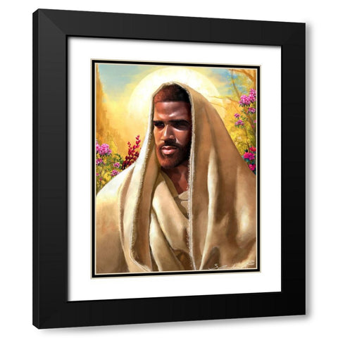 Jesus Peace Black Modern Wood Framed Art Print with Double Matting by Muhammad, Salaam