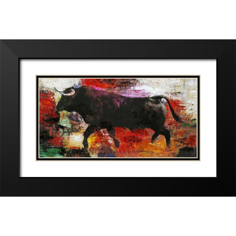 Bull Black Modern Wood Framed Art Print with Double Matting by Design Fabrikken