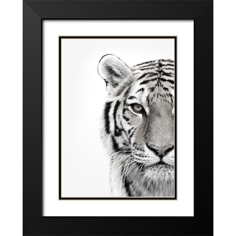 White Tiger Black Modern Wood Framed Art Print with Double Matting by Design Fabrikken