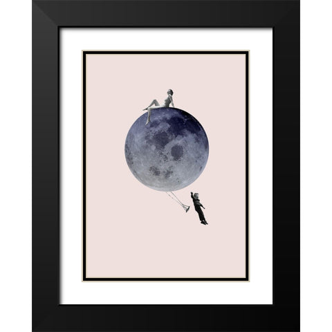 Moon Jump Black Modern Wood Framed Art Print with Double Matting by Design Fabrikken