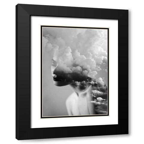 Cloudy Mind Black Modern Wood Framed Art Print with Double Matting by Design Fabrikken